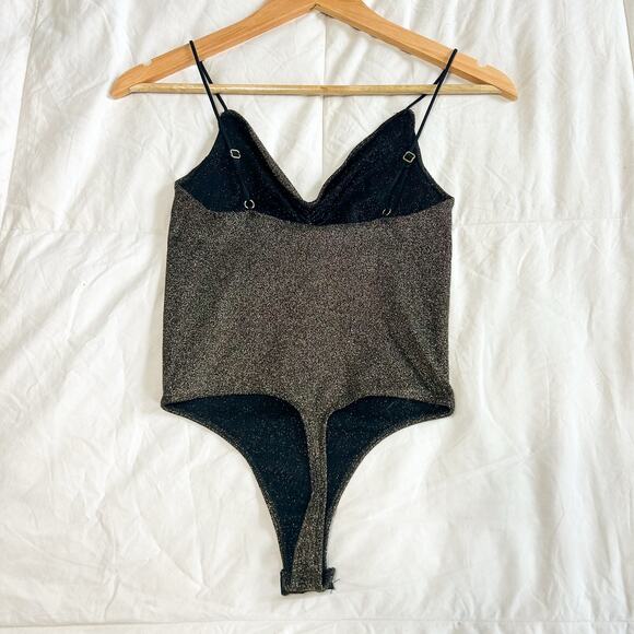 NWT By Anthropologie Seamless Ballerina Glitter Metallic Bodysuit S/M Black Gold - Picture 7 of 7